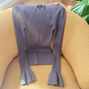 Theory Ribbed Long-Sleeve Top in Taupe